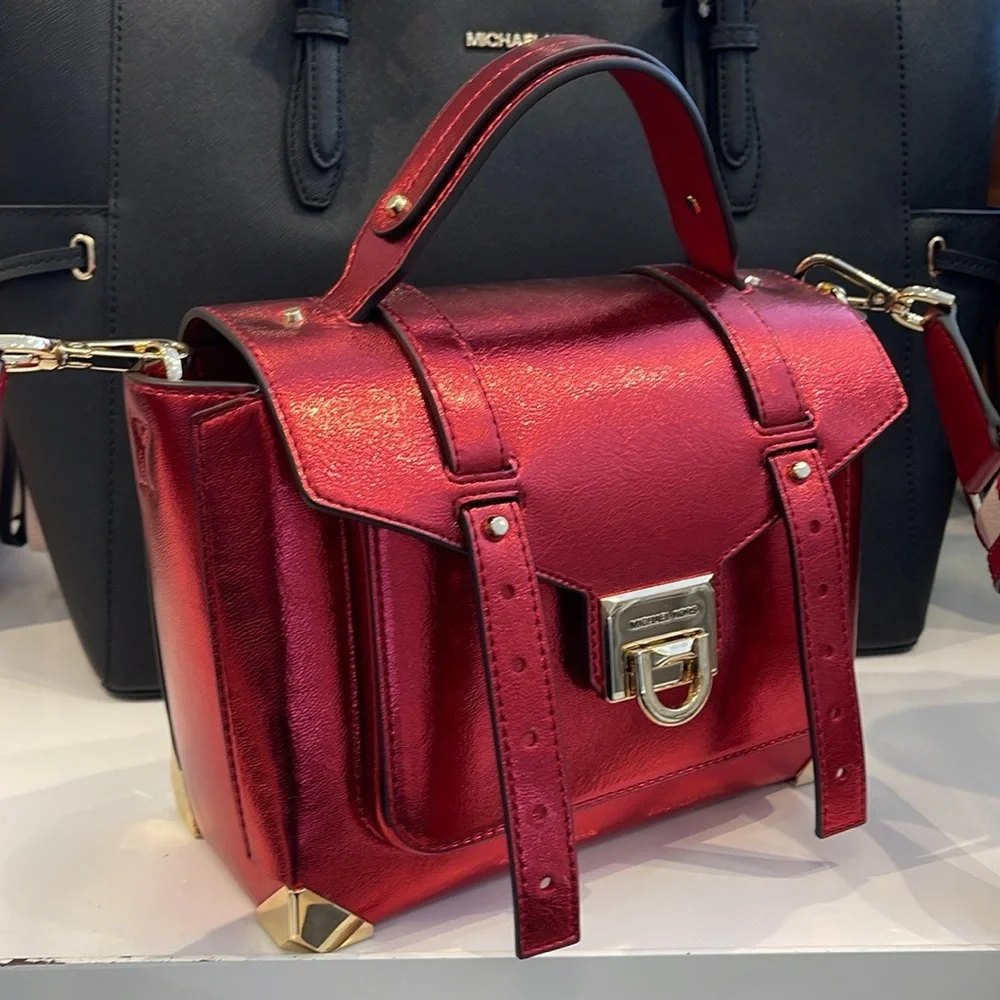 MICHAEL KORS
Manhattan Medium TH SCHOOL Crackled Metallic Leather SATCHEL NWT - Picture 8 of 16